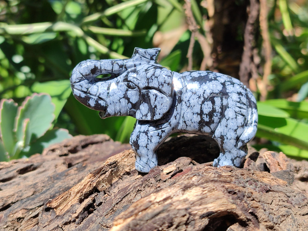 Polished Snowflake Obsidian Elephant Carving - sold per item - From Mexico - Toprock Gemstones and Minerals 