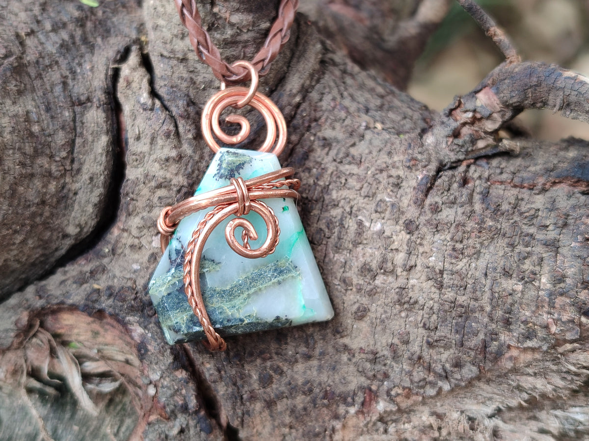 Hand Made Copper Wire Wrapped Stone Pendants x 6 From Southern Africa - Toprock Gemstones and Minerals 