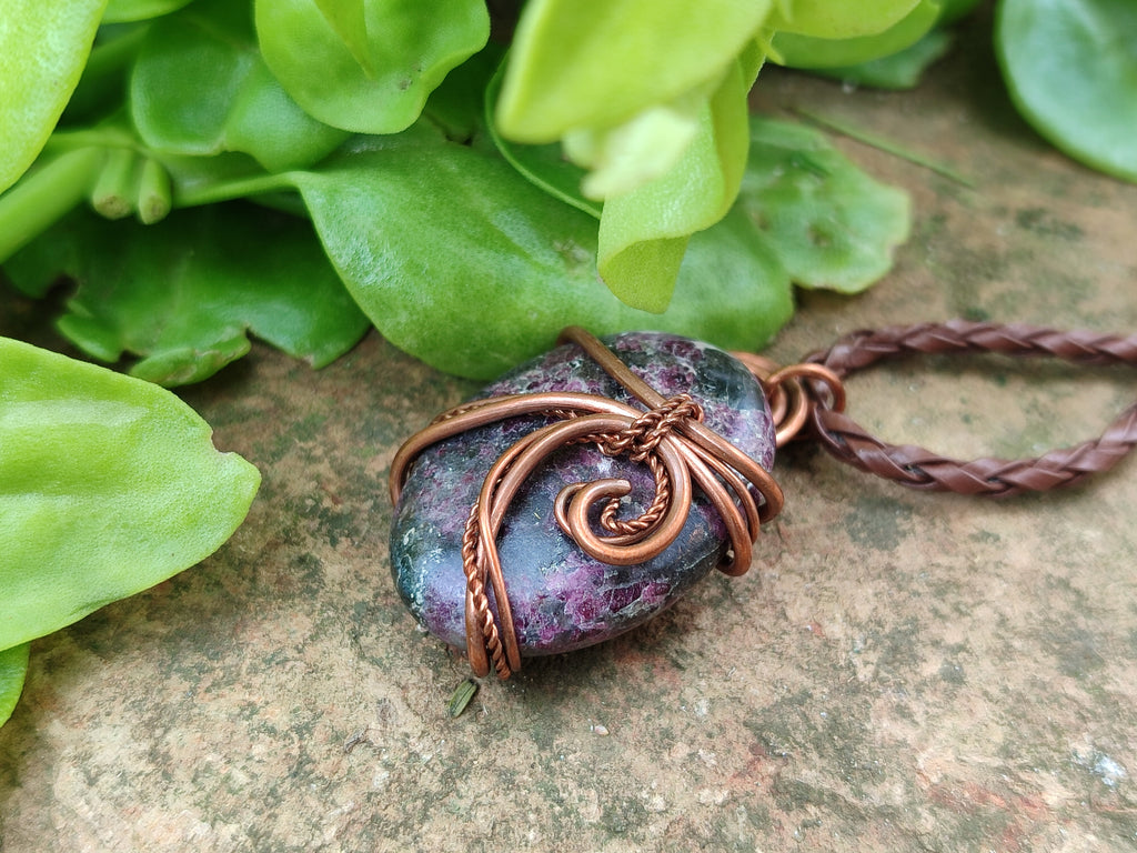 Hand Made Copper Wire Wrapped Stone Pendants x 6 From Southern Africa - Toprock Gemstones and Minerals 