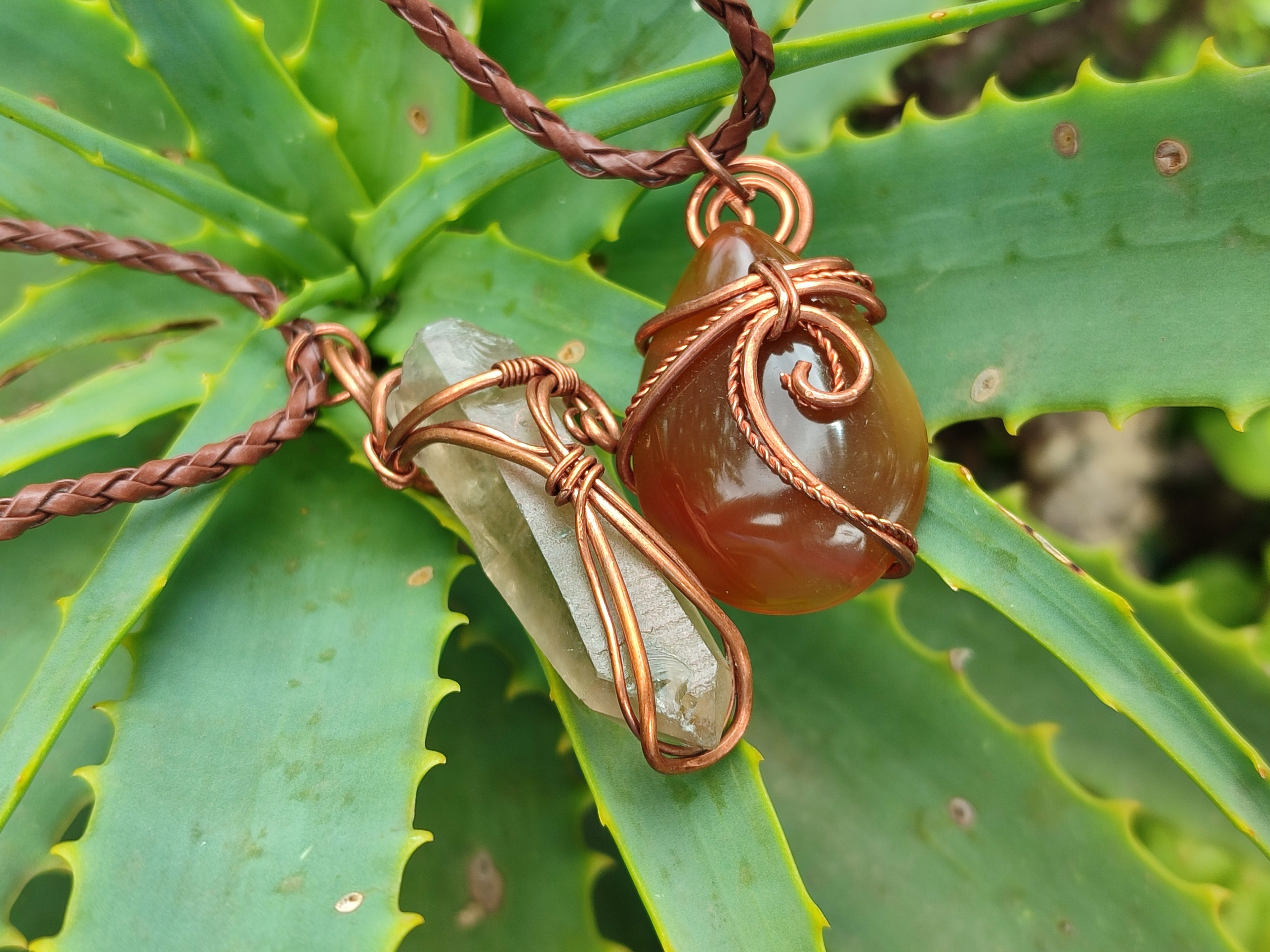 Hand Made Copper Wire Wrapped Stone Pendants x 6 From Southern Africa - Toprock Gemstones and Minerals 