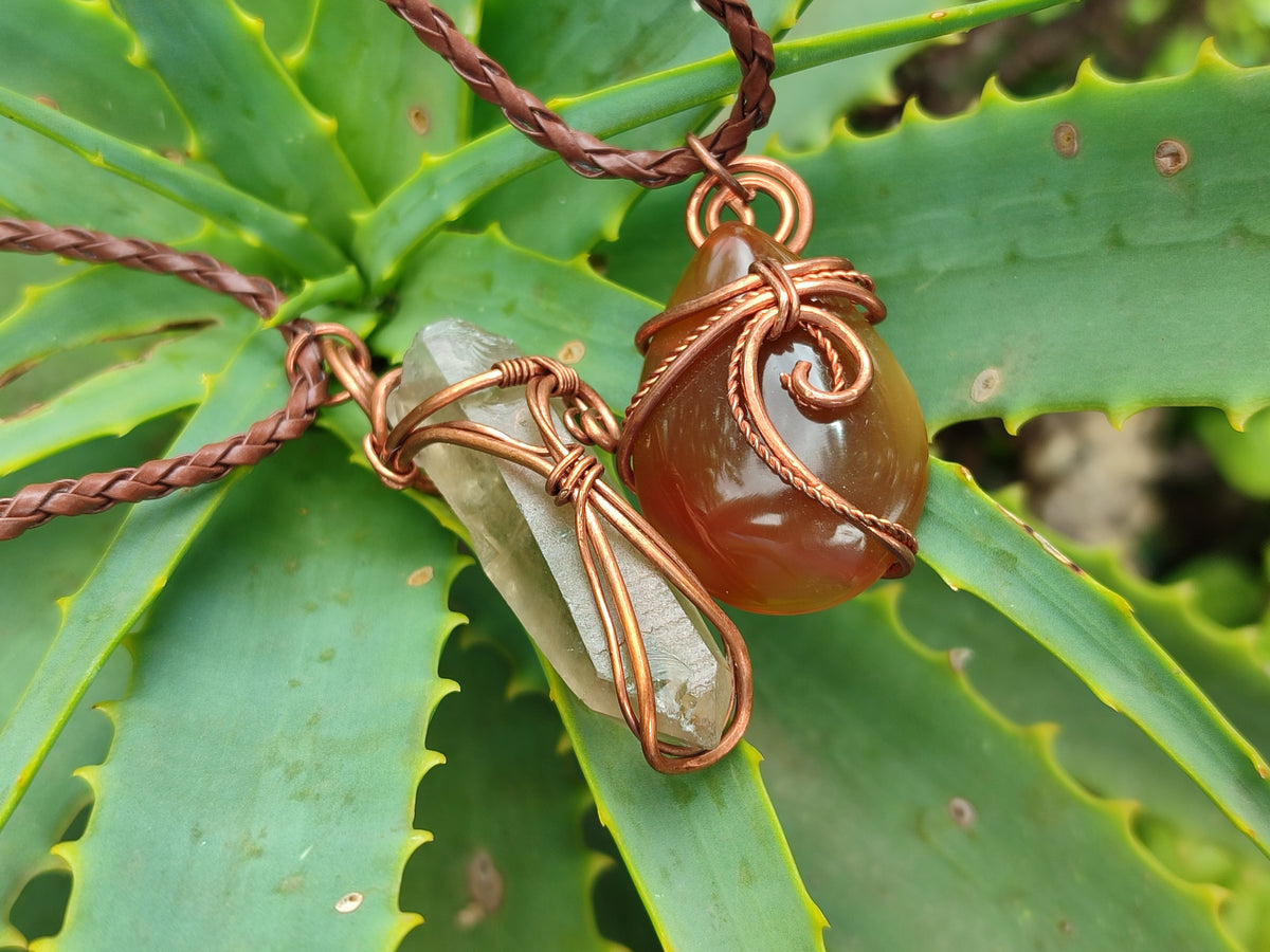 Hand Made Copper Wire Wrapped Stone Pendants x 6 From Southern Africa - Toprock Gemstones and Minerals 