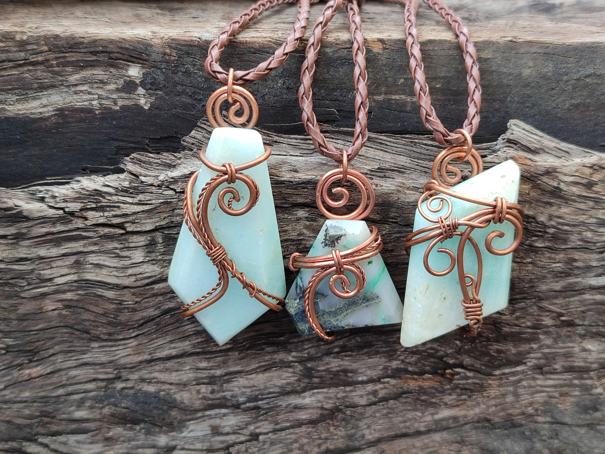 Hand Made Copper Wire Wrapped Stone Pendants x 6 From Southern Africa - Toprock Gemstones and Minerals 