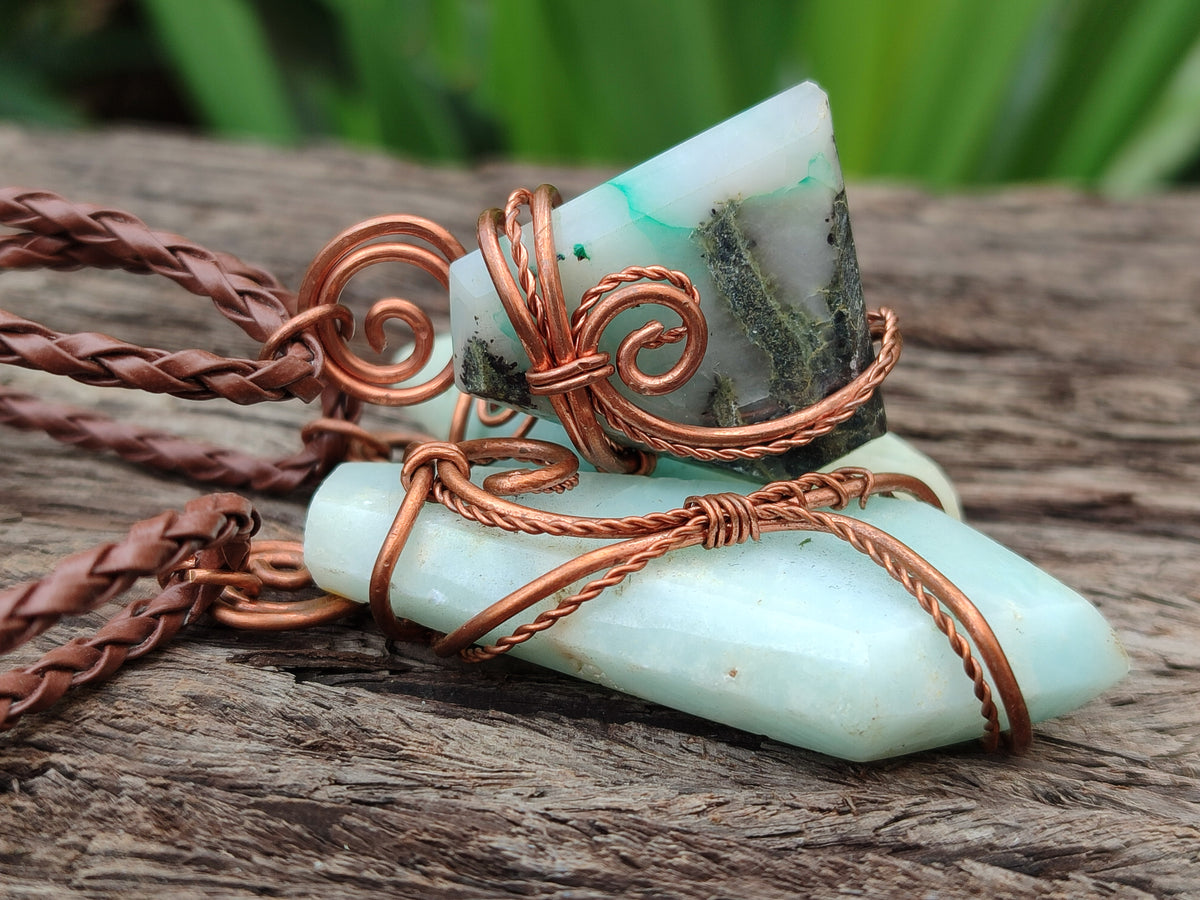 Hand Made Copper Wire Wrapped Stone Pendants x 6 From Southern Africa - Toprock Gemstones and Minerals 