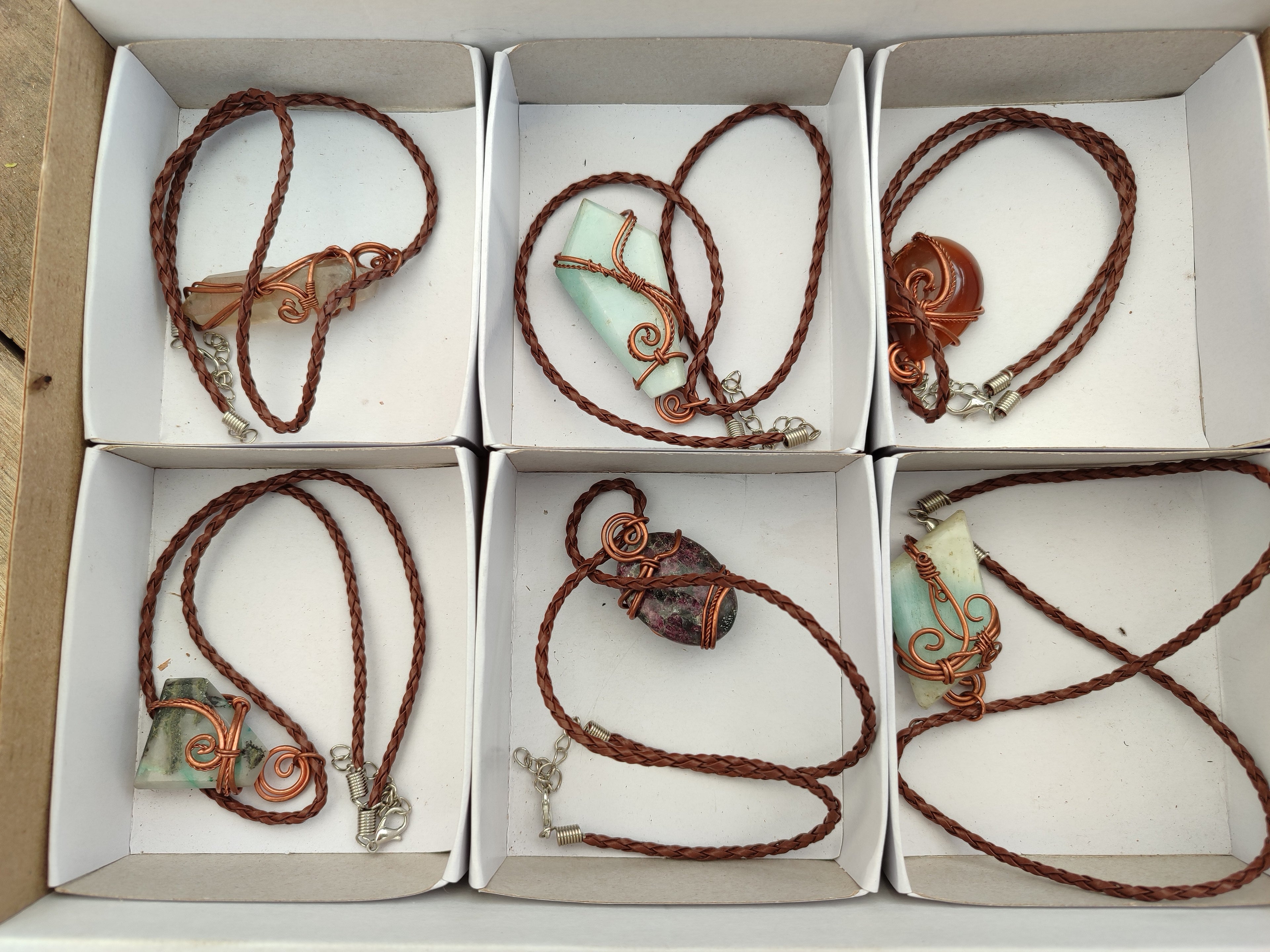 Hand Made Copper Wire Wrapped Stone Pendants x 6 From Southern Africa - Toprock Gemstones and Minerals 