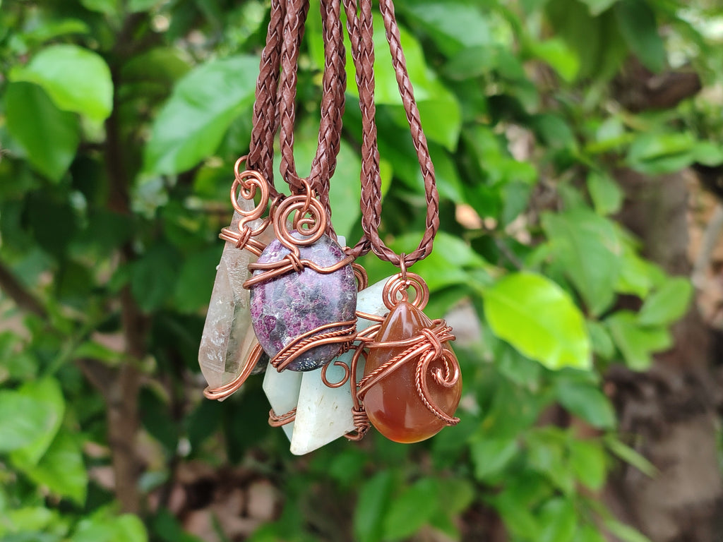 Hand Made Copper Wire Wrapped Stone Pendants x 6 From Southern Africa - Toprock Gemstones and Minerals 