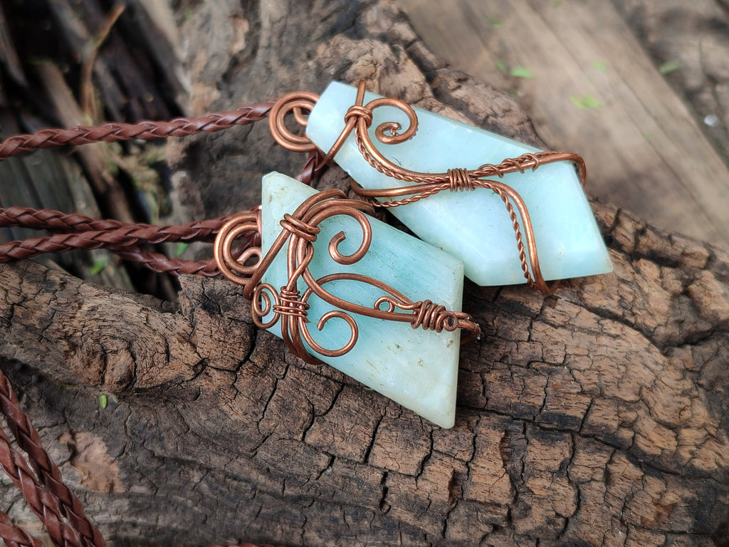 Hand Made Copper Wire Wrapped Stone Pendants x 6 From Southern Africa - Toprock Gemstones and Minerals 