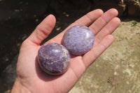 Polished Lepidolite with Pink Rubellite Palm Stones x 24 From Ambatondrazaka, Madagascar - Toprock Gemstones and Minerals 
