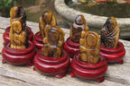 Polished Golden Tigers Eye Far Eastern Carved Gods on Wooden Stands - sold per Set of 7 - From South Africa - Toprock Gemstones and Minerals 