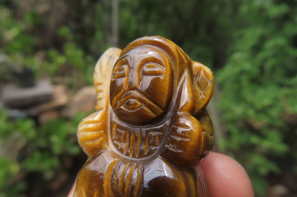 Polished Golden Tigers Eye Far Eastern Carved Gods on Wooden Stands - sold per Set of 7 - From South Africa - Toprock Gemstones and Minerals 