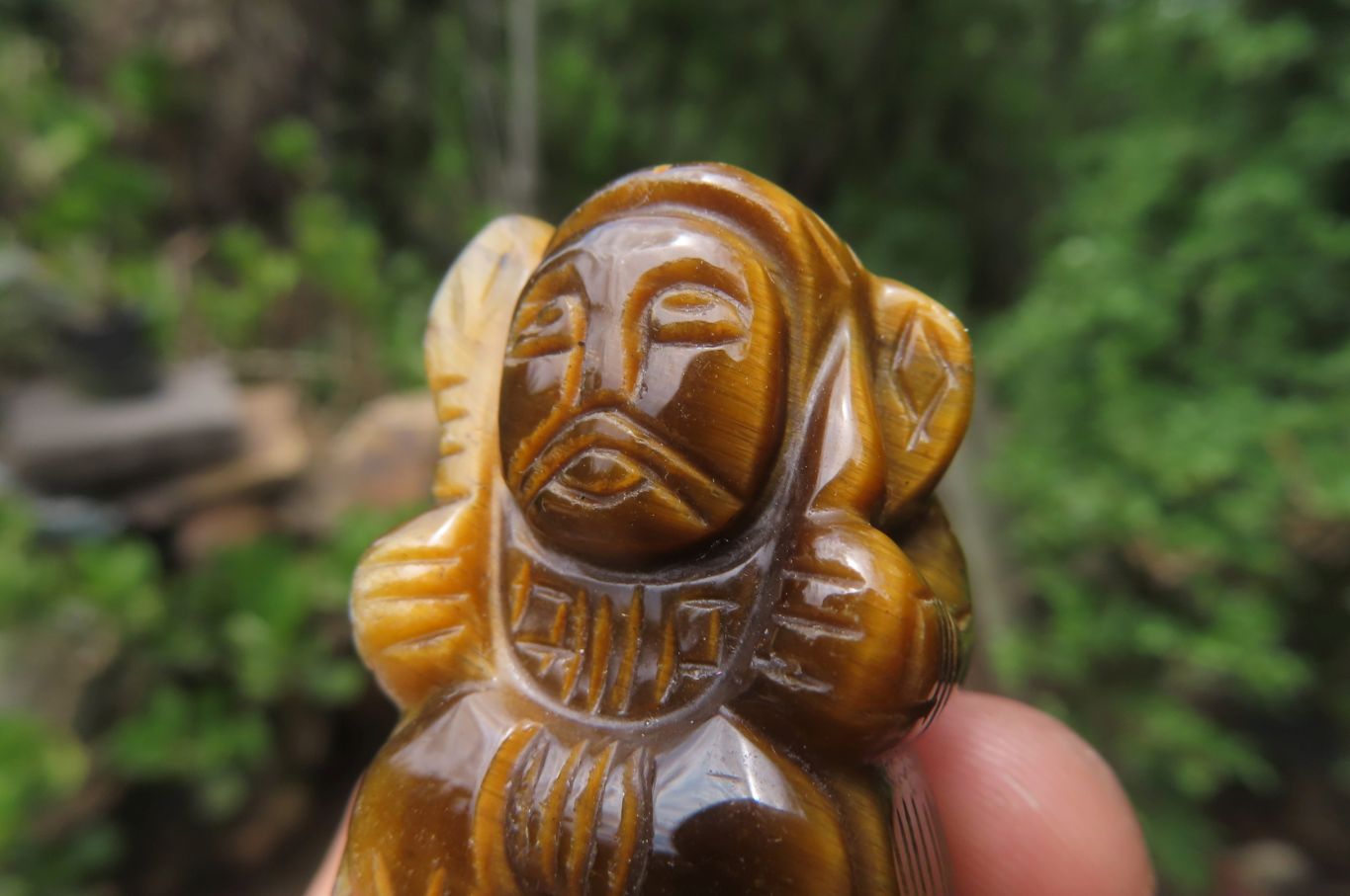 Polished Golden Tigers Eye Far Eastern Carved Gods on Wooden Stands - sold per Set of 7 - From South Africa - Toprock Gemstones and Minerals 