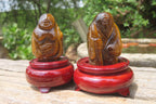 Polished Golden Tigers Eye Far Eastern Carved Gods on Wooden Stands - sold per Set of 7 - From South Africa - Toprock Gemstones and Minerals 