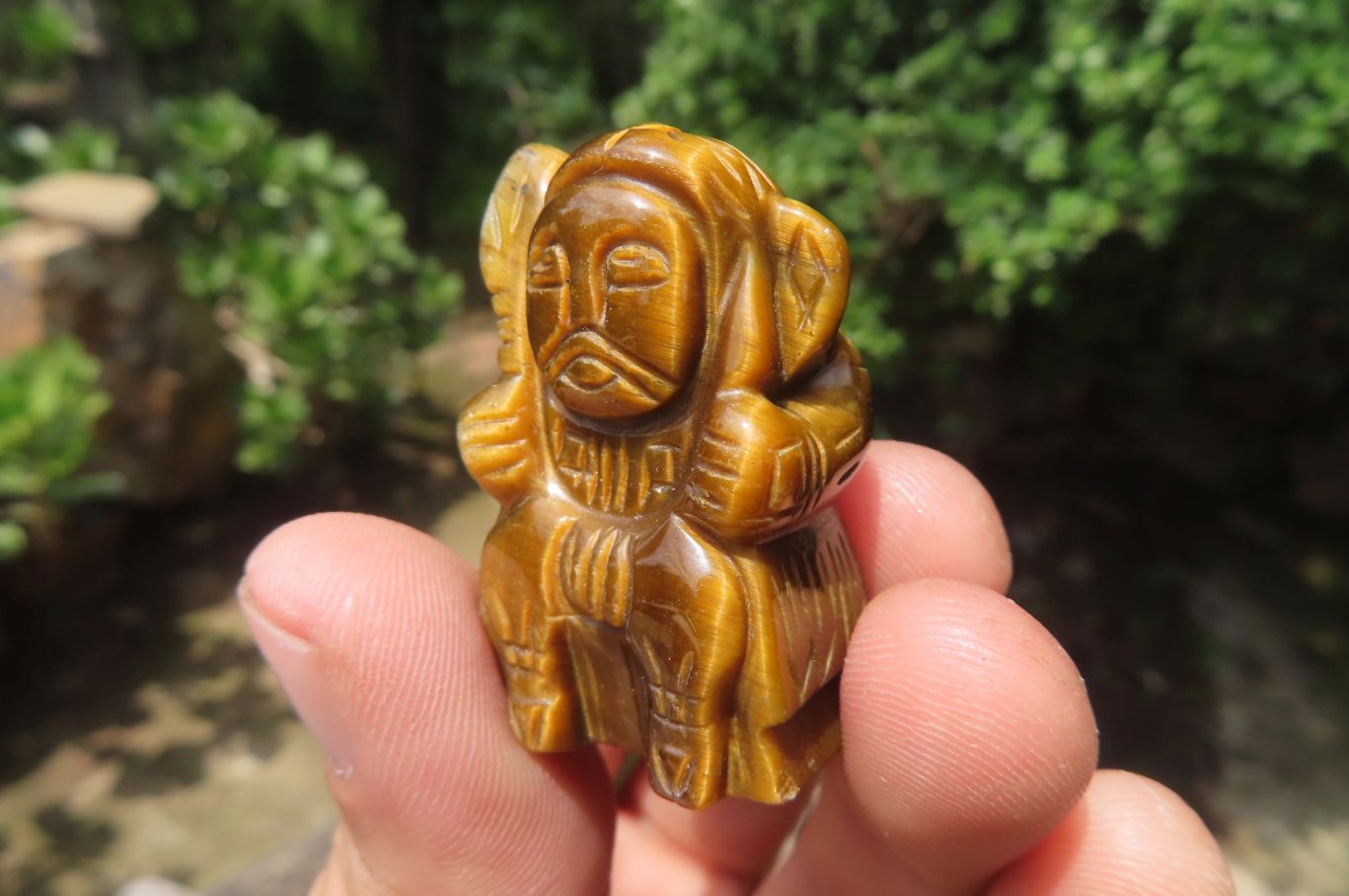 Polished Golden Tigers Eye Far Eastern Carved Gods on Wooden Stands - sold per Set of 7 - From South Africa - Toprock Gemstones and Minerals 