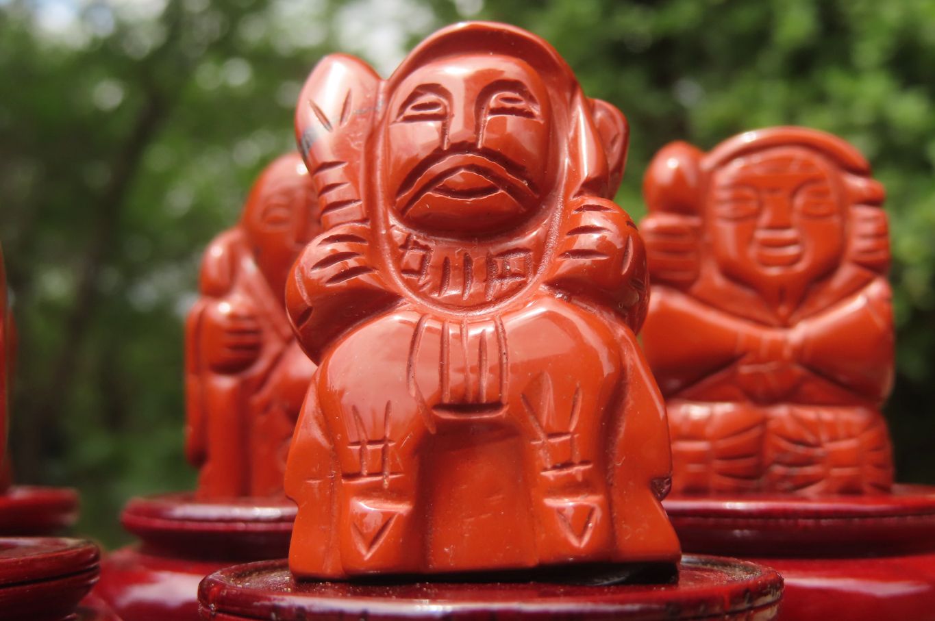 Polished Red Jasper Far Eastern Carved Gods on Wooden Stands - sold per Set of 7 - From South Africa - Toprock Gemstones and Minerals 