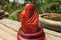 Polished Red Jasper Far Eastern Carved Gods on Wooden Stands - sold per Set of 7 - From South Africa - Toprock Gemstones and Minerals 