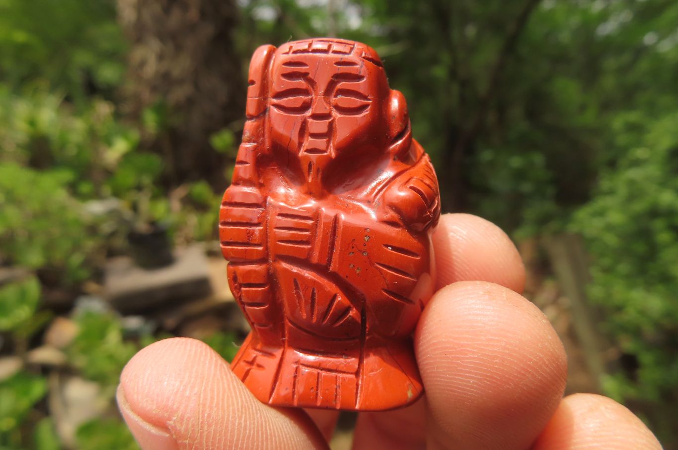 Polished Red Jasper Far Eastern Carved Gods on Wooden Stands - sold per Set of 7 - From South Africa - Toprock Gemstones and Minerals 