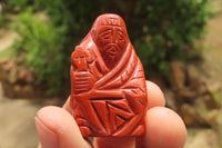 Polished Red Jasper Far Eastern Carved Gods on Wooden Stands - sold per Set of 7 - From South Africa - Toprock Gemstones and Minerals 
