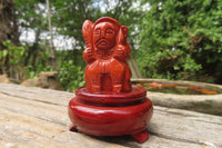 Polished Red Jasper Far Eastern Carved Gods on Wooden Stands - sold per Set of 7 - From South Africa - Toprock Gemstones and Minerals 