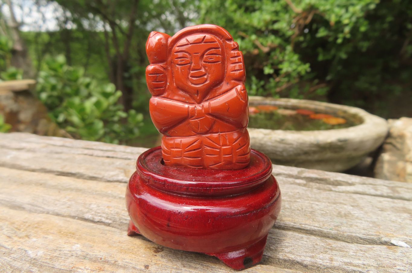 Polished Red Jasper Far Eastern Carved Gods on Wooden Stands - sold per Set of 7 - From South Africa - Toprock Gemstones and Minerals 