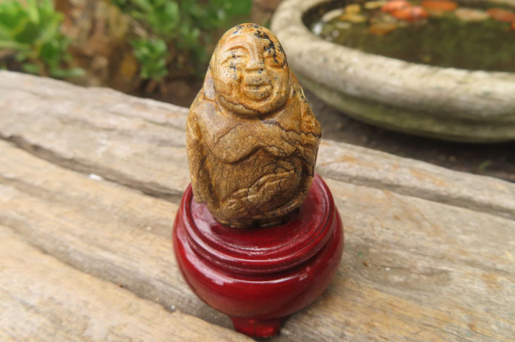 Polished Picture Stone Jasper Far Eastern Carved Gods on Wooden Stands - sold per Set of 7 - From South Africa - Toprock Gemstones and Minerals 