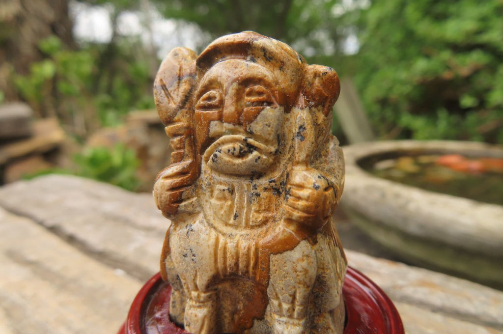 Polished Picture Stone Jasper Far Eastern Carved Gods on Wooden Stands - sold per Set of 7 - From South Africa - Toprock Gemstones and Minerals 