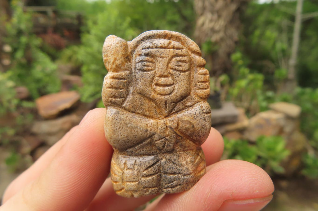 Polished Picture Stone Jasper Far Eastern Carved Gods on Wooden Stands - sold per Set of 7 - From South Africa - Toprock Gemstones and Minerals 