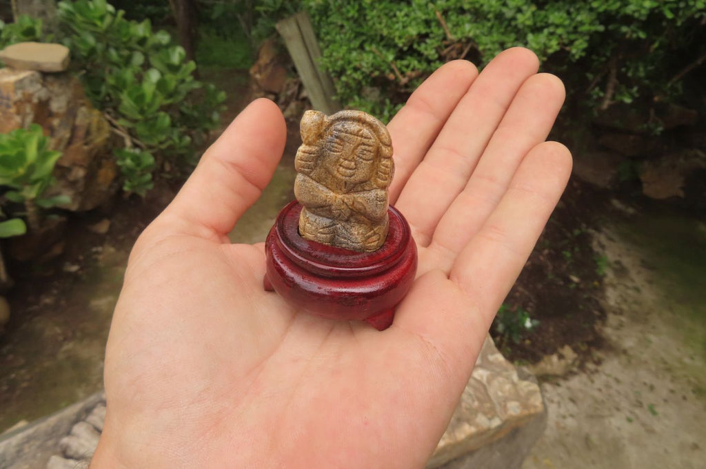 Polished Picture Stone Jasper Far Eastern Carved Gods on Wooden Stands - sold per Set of 7 - From South Africa - Toprock Gemstones and Minerals 