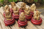 Polished Picture Stone Jasper Far Eastern Carved Gods on Wooden Stands - sold per Set of 7 - From South Africa - Toprock Gemstones and Minerals 