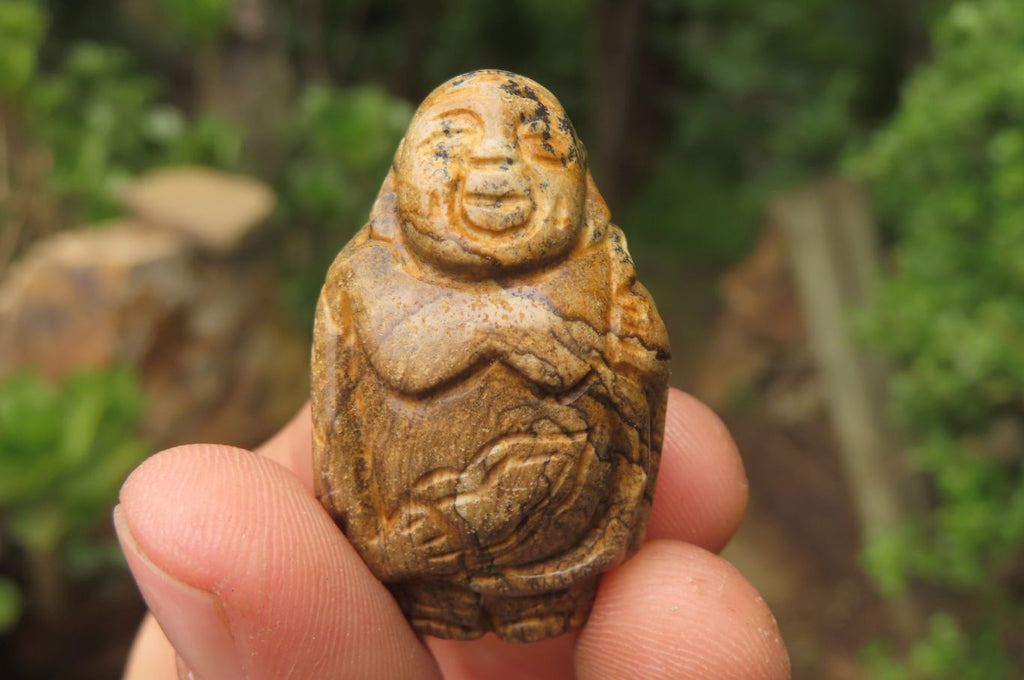 Polished Picture Stone Jasper Far Eastern Carved Gods on Wooden Stands - sold per Set of 7 - From South Africa - Toprock Gemstones and Minerals 