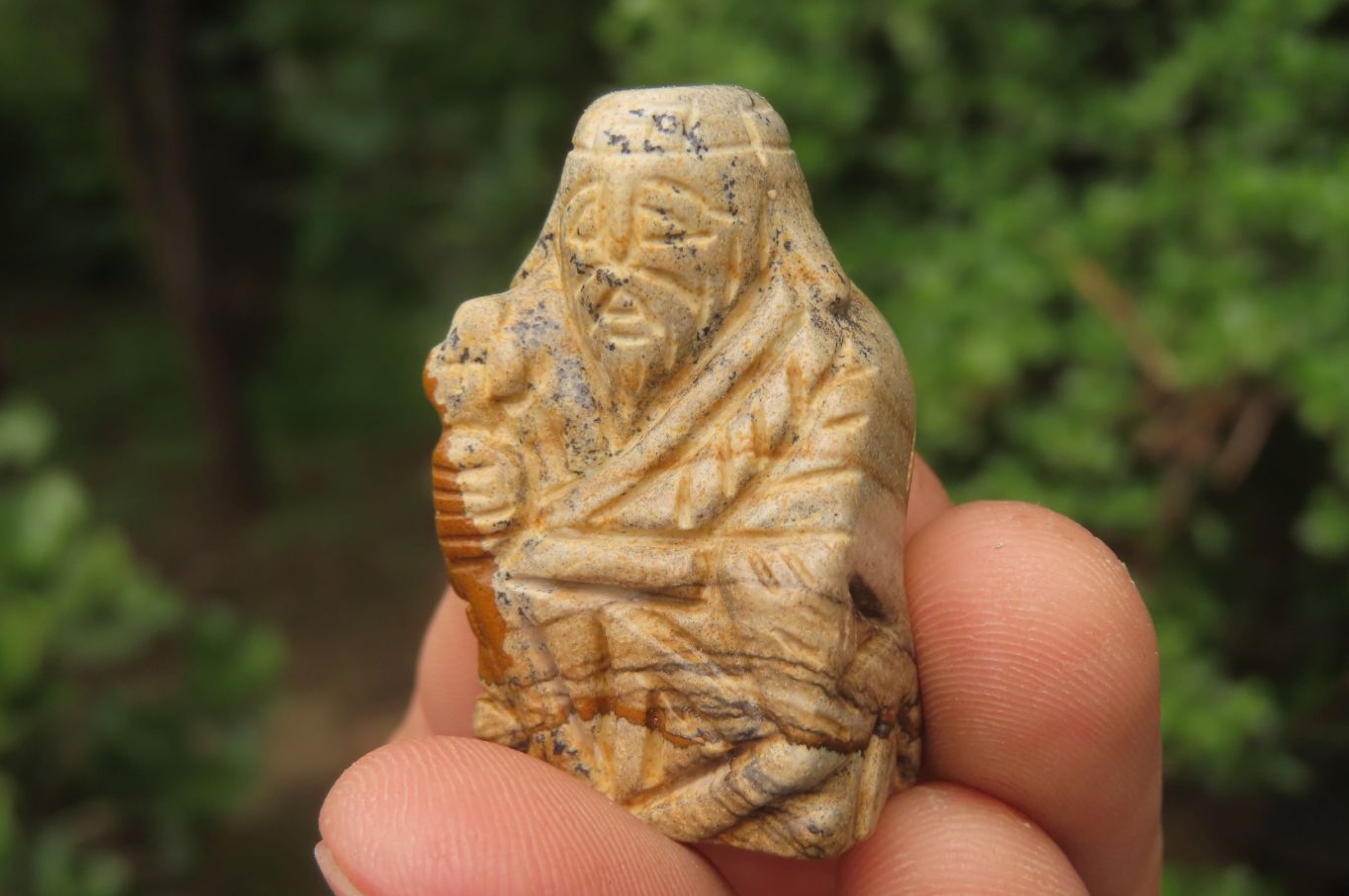 Polished Picture Stone Jasper Far Eastern Carved Gods on Wooden Stands - sold per Set of 7 - From South Africa - Toprock Gemstones and Minerals 