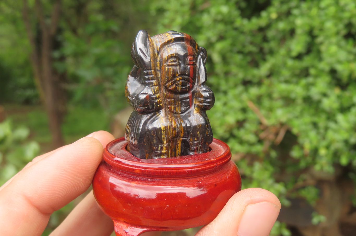 Polished Tiger Iron Far Eastern Carved Gods on Wooden Stands - sold per Set of 7 - From Australia - Toprock Gemstones and Minerals 