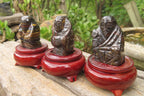 Polished Tiger Iron Far Eastern Carved Gods on Wooden Stands - sold per Set of 7 - From Australia - Toprock Gemstones and Minerals 