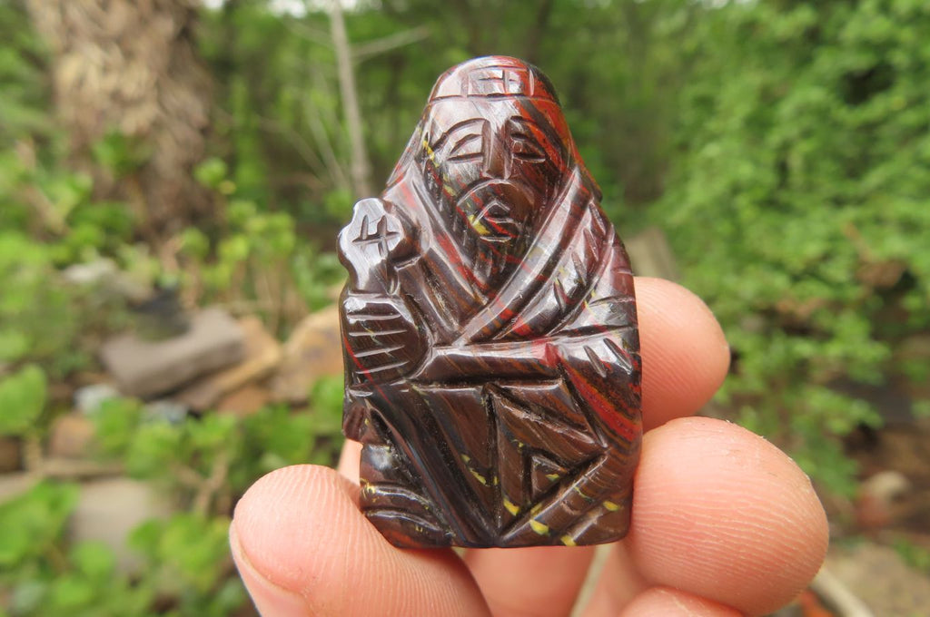 Polished Tiger Iron Far Eastern Carved Gods on Wooden Stands - sold per Set of 7 - From Australia - Toprock Gemstones and Minerals 