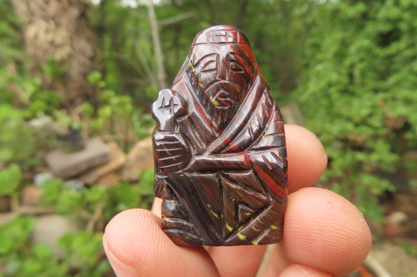 Polished Tiger Iron Far Eastern Carved Gods on Wooden Stands - sold per Set of 7 - From Australia - Toprock Gemstones and Minerals 