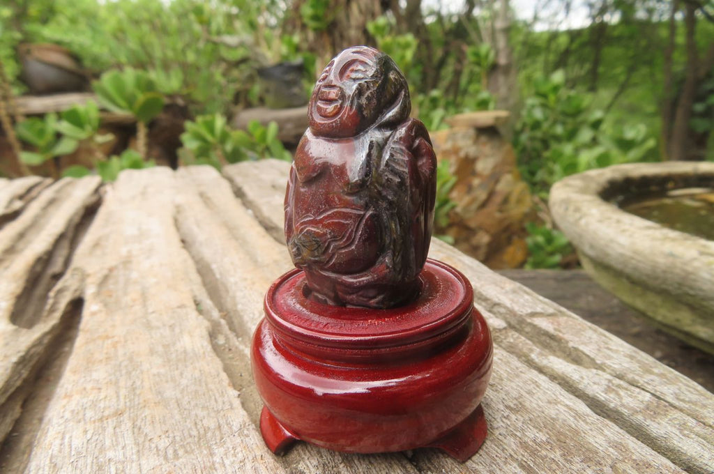 Polished Tiger Iron Far Eastern Carved Gods on Wooden Stands - sold per Set of 7 - From Australia - Toprock Gemstones and Minerals 