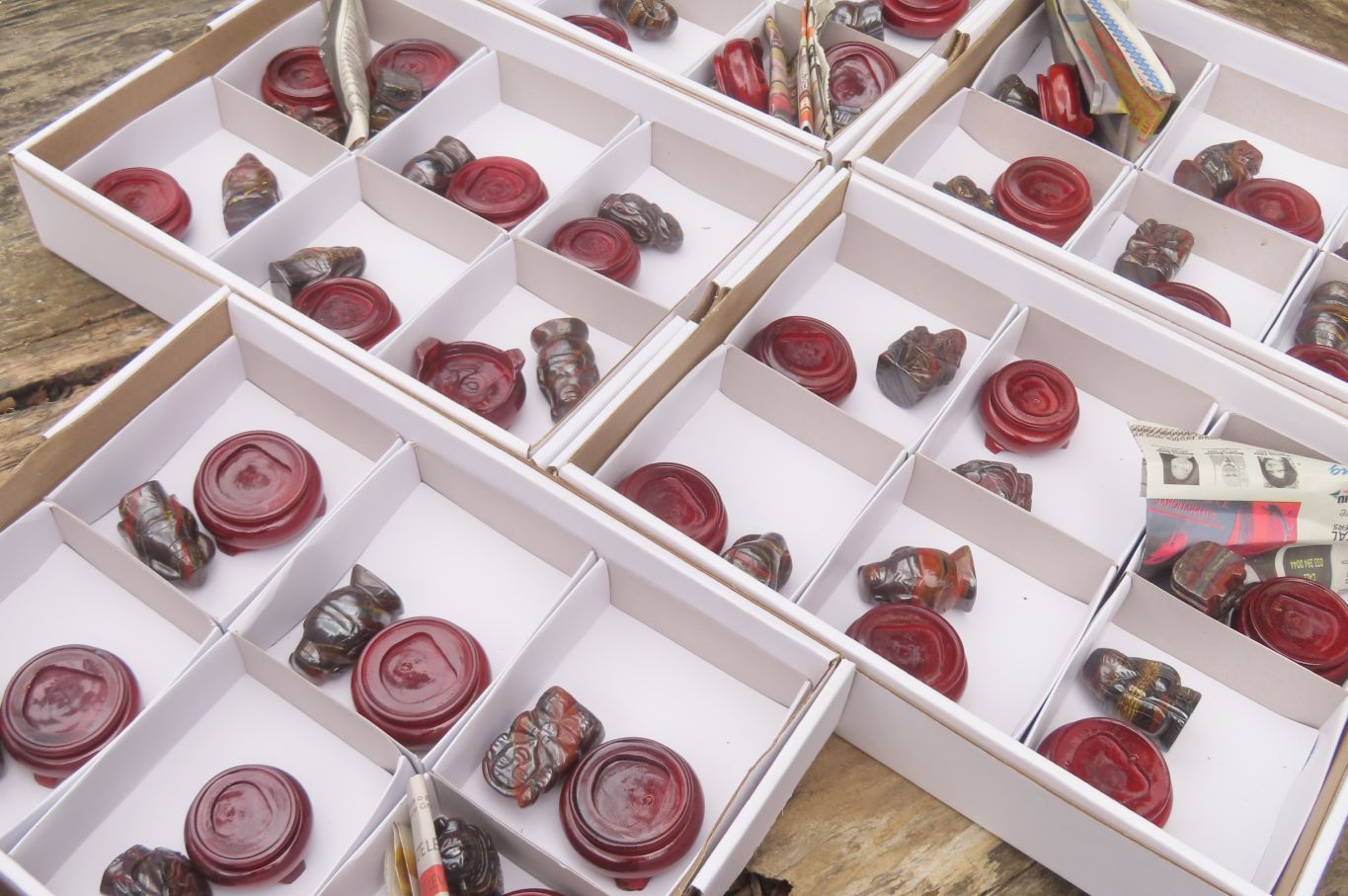 Polished Tiger Iron Far Eastern Carved Gods on Wooden Stands - sold per Set of 7 - From Australia - Toprock Gemstones and Minerals 