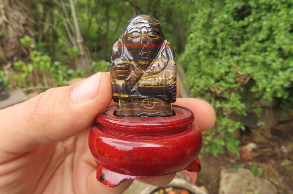 Polished Tiger Iron Far Eastern Carved Gods on Wooden Stands - sold per Set of 7 - From Australia - Toprock Gemstones and Minerals 