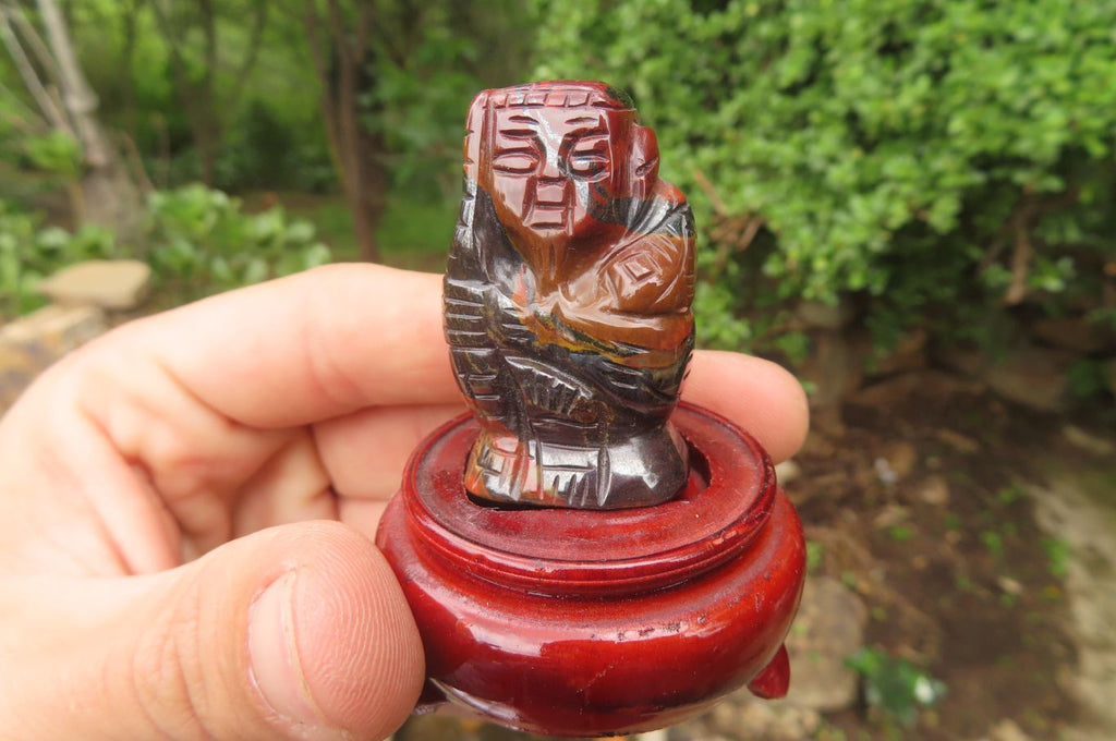 Polished Tiger Iron Far Eastern Carved Gods on Wooden Stands - sold per Set of 7 - From Australia - Toprock Gemstones and Minerals 