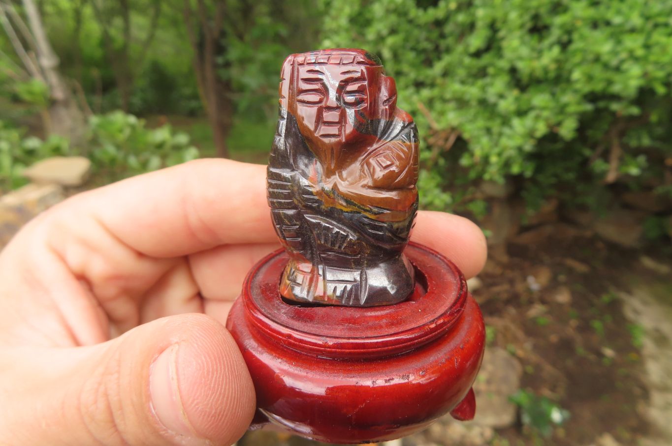 Polished Tiger Iron Far Eastern Carved Gods on Wooden Stands - sold per Set of 7 - From Australia - Toprock Gemstones and Minerals 