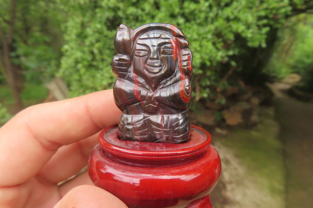 Polished Tiger Iron Far Eastern Carved Gods on Wooden Stands - sold per Set of 7 - From Australia - Toprock Gemstones and Minerals 