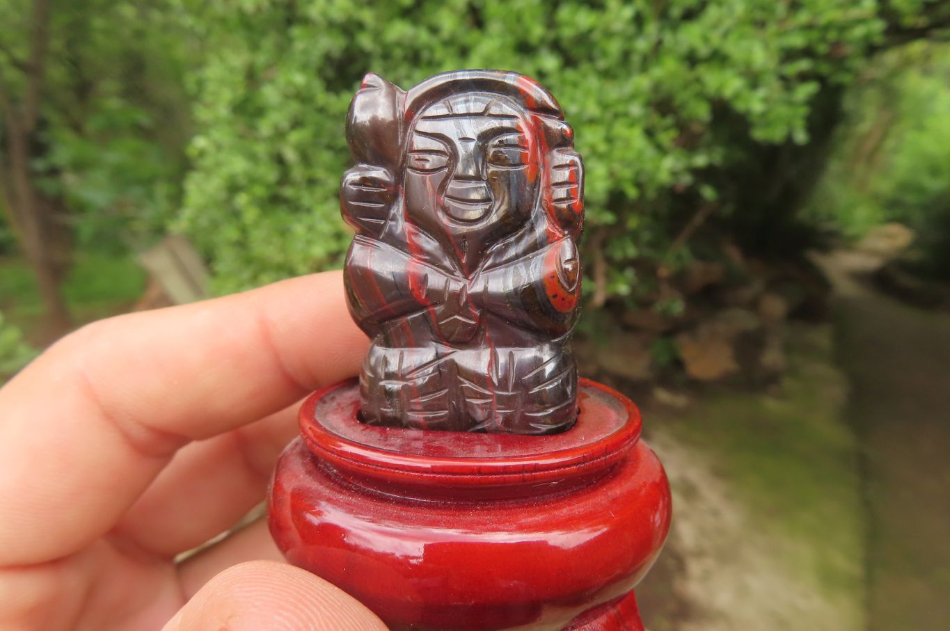 Polished Tiger Iron Far Eastern Carved Gods on Wooden Stands - sold per Set of 7 - From Australia - Toprock Gemstones and Minerals 