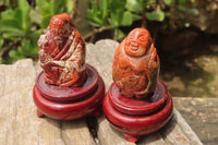 Polished Brecciated Jasper Far Eastern Carved Gods on Wooden Stands - sold per Set of 7 - From South Africa