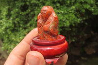Polished Brecciated Jasper Far Eastern Carved Gods on Wooden Stands - sold per Set of 7 - From South Africa