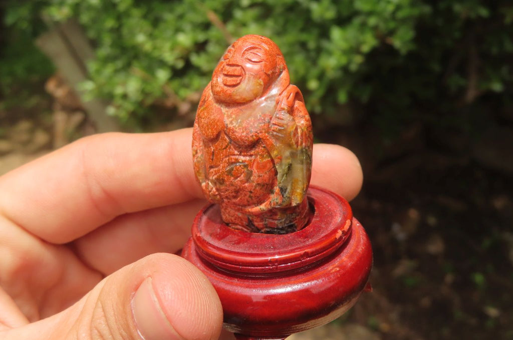 Polished Brecciated Jasper Far Eastern Carved Gods on Wooden Stands - sold per Set of 7 - From South Africa - Toprock Gemstones and Minerals 