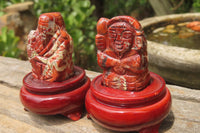 Polished Brecciated Jasper Far Eastern Carved Gods on Wooden Stands - sold per Set of 7 - From South Africa