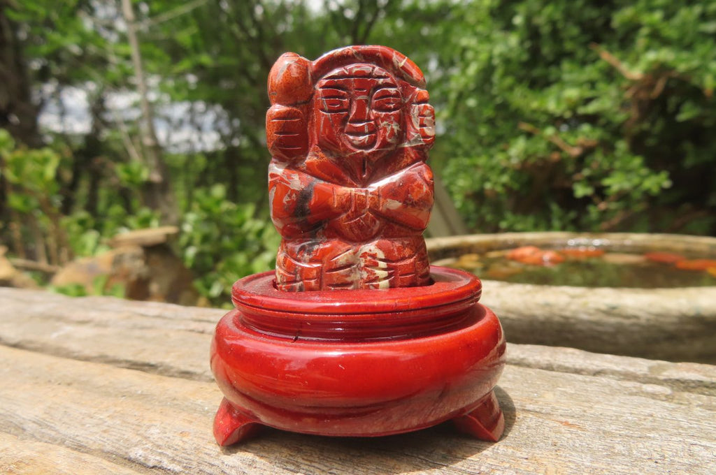 Polished Brecciated Jasper Far Eastern Carved Gods on Wooden Stands - sold per Set of 7 - From South Africa - Toprock Gemstones and Minerals 