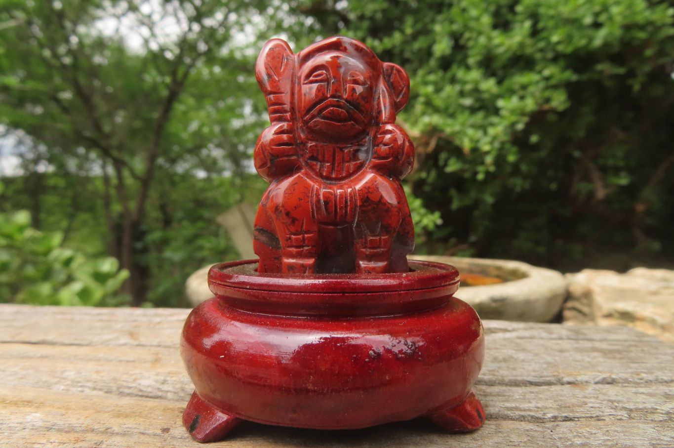 Polished Brecciated Jasper Far Eastern Carved Gods on Wooden Stands - sold per Set of 7 - From South Africa - Toprock Gemstones and Minerals 