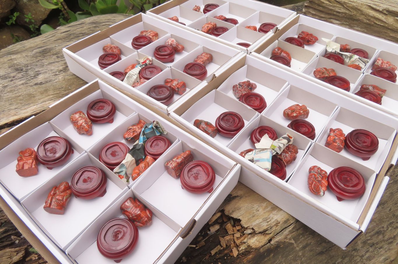Polished Brecciated Jasper Far Eastern Carved Gods on Wooden Stands - sold per Set of 7 - From South Africa - Toprock Gemstones and Minerals 