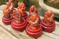 Polished Brecciated Jasper Far Eastern Carved Gods on Wooden Stands - sold per Set of 7 - From South Africa