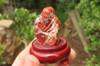 Polished Brecciated Jasper Far Eastern Carved Gods on Wooden Stands - sold per Set of 7 - From South Africa