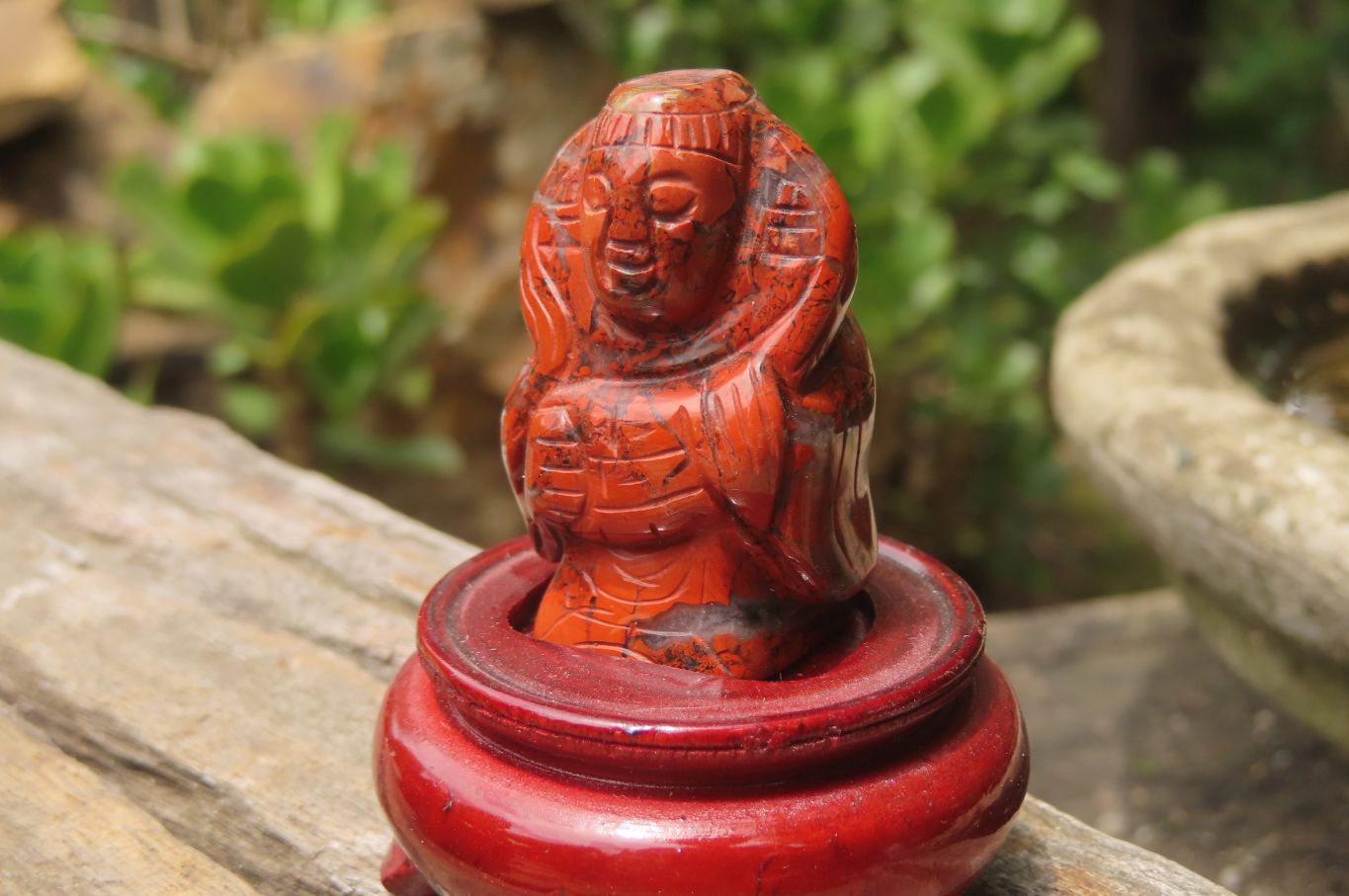 Polished Brecciated Jasper Far Eastern Carved Gods on Wooden Stands - sold per Set of 7 - From South Africa - Toprock Gemstones and Minerals 